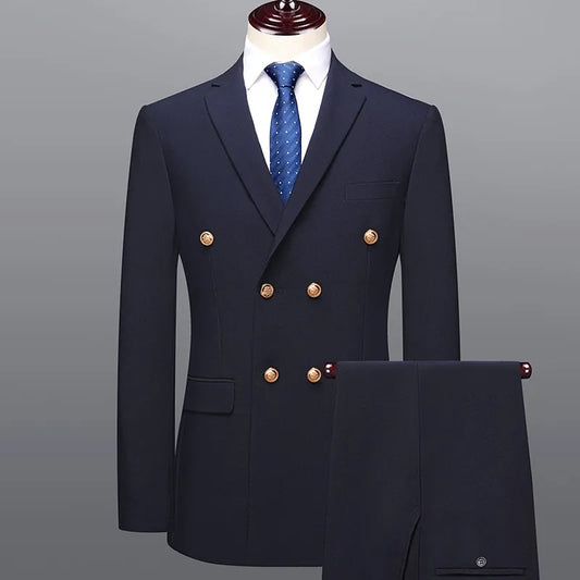 Men's Double-Breasted Suit – Stylish Two-Piece Ensemble for Weddings & Formal Events