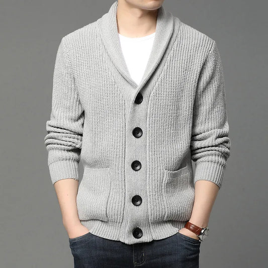 Men's Shawl Collar Cardigan - Ribbed Knit for Any Occasion