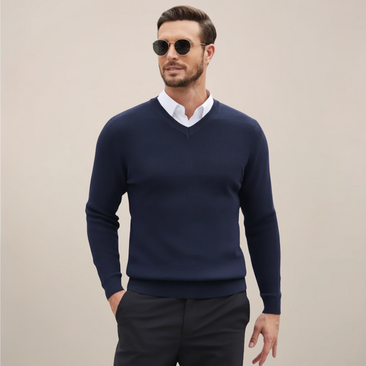 Men's Classic V-Neck Knit Sweater for Fall & Winter