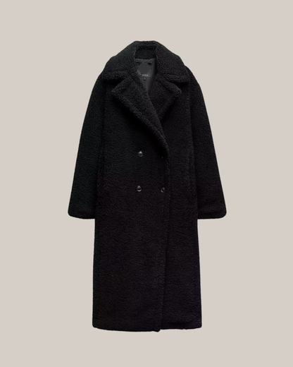 Women's Long Teddy Coat - Cozy Winter Outerwear with Chic Lapel Collar