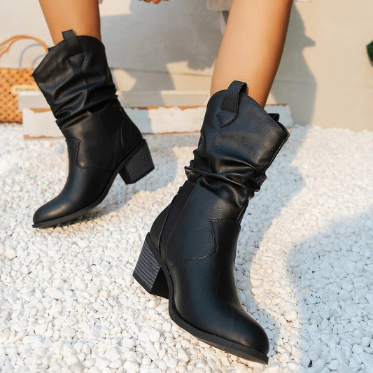 Samantha | Women's Winter Cowboy-Style Heeled Boots for Chic Occasions