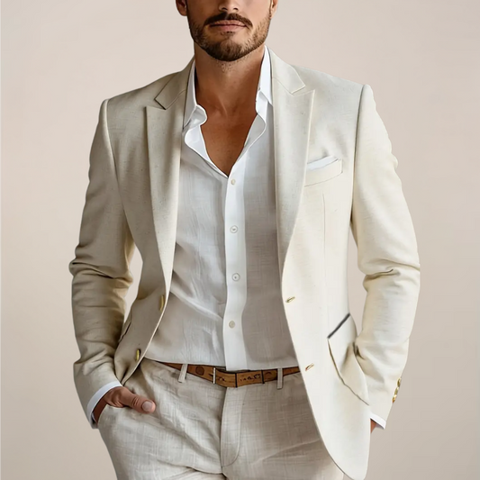 Linen Blend Two-Piece Suit with Coverless Pockets for Events