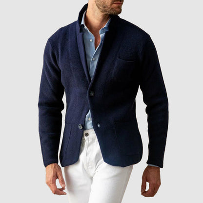 Men's Knit Blazer Jacket with Two Buttons and Pockets