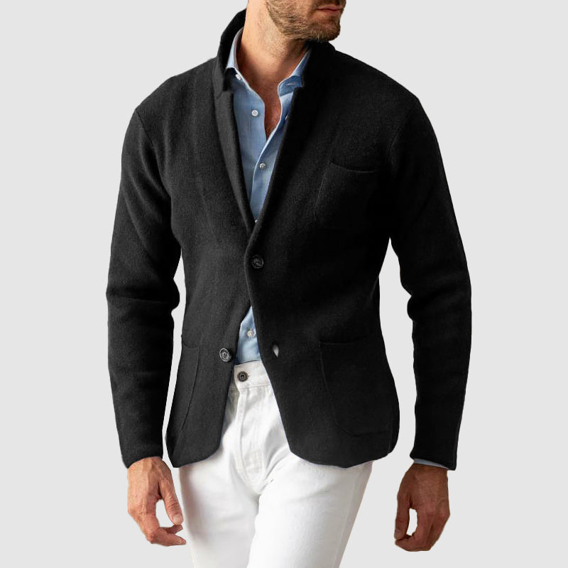 Men's Knit Blazer Jacket with Two Buttons and Pockets