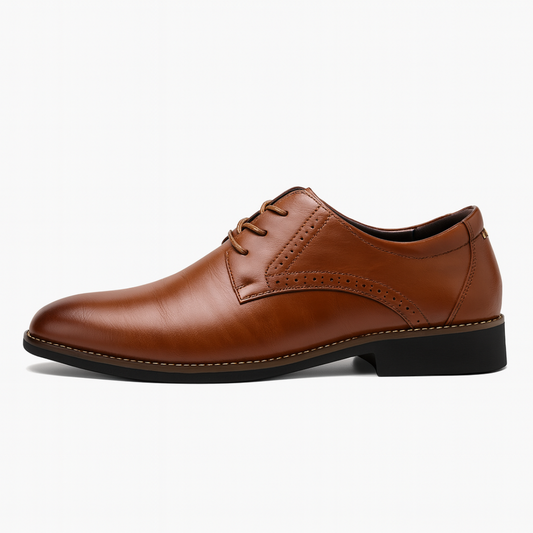 Men’s Brown Oxford Dress Shoes – Stylish Lace-Up with Brogue Design for Formal Occasions