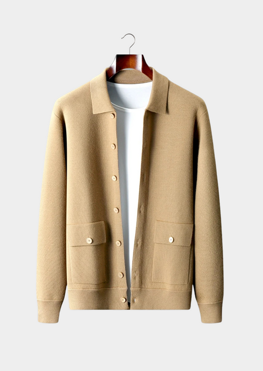 Men's Button-Up Cardigan with Patch Pockets for Stylish Layering