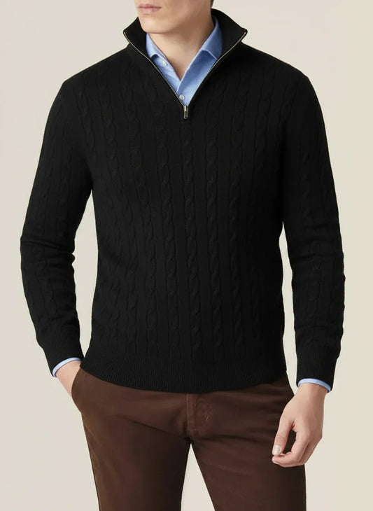 Men's Cable Knit Half Zip Jumper - Stylish Stand Collar for Any Occasion