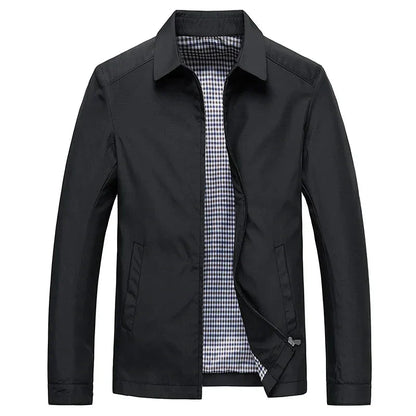 Men’s Classic Black Zip-Up Jacket with Checked Lining for Everyday Wear