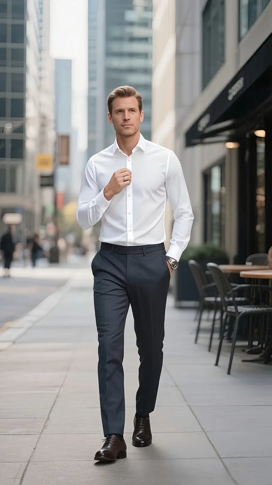 Men's Slim Fit White Dress Shirt for Formal Events