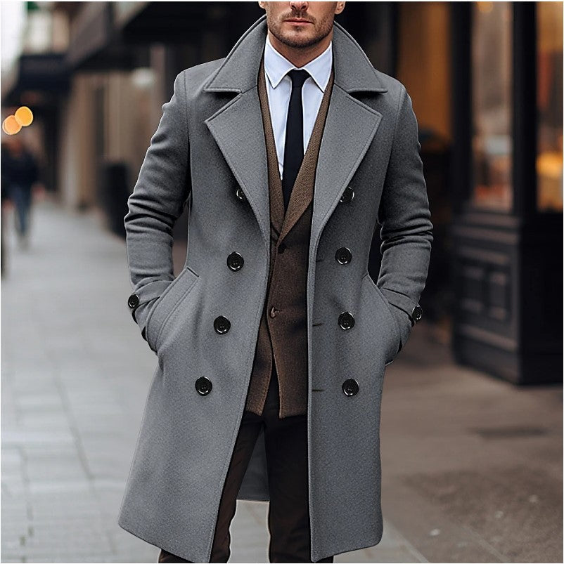 Men's Double-Breasted Long Overcoat for Winter Wear