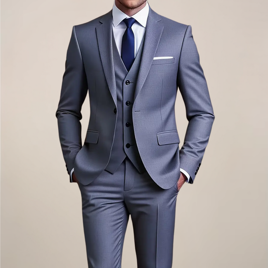Men's Grey Three-Piece Suit - Slim Fit Tuxedo for Weddings & Formal Occasions