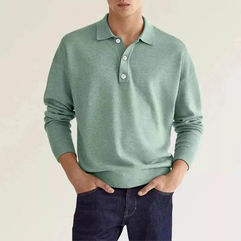 Men’s Half Button Long Sleeve Polo - Stylish Cotton Attire for Any Occasion