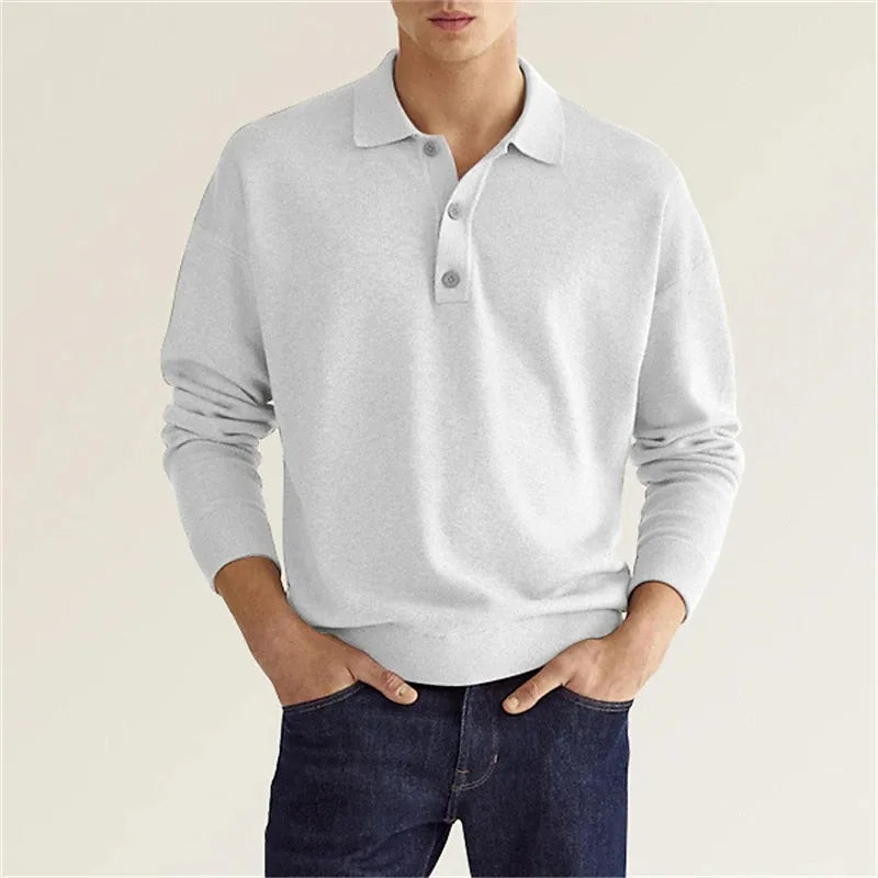 Men’s Half Button Long Sleeve Polo - Stylish Cotton Attire for Any Occasion