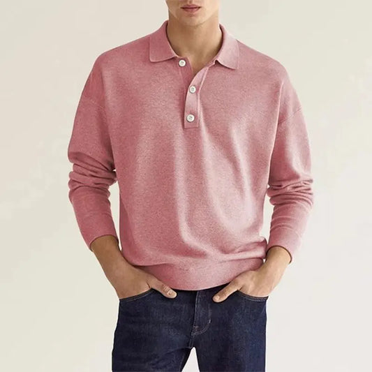 Men’s Half Button Long Sleeve Polo - Stylish Cotton Attire for Any Occasion