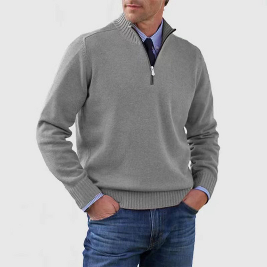 Men's Mock Neck Half Zip Sweater – Ribbed Trim for Stylish Layering