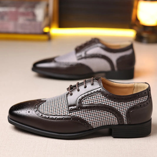 Men’s Houndstooth Oxford Dress Shoes - Sophisticated Brogue Style for Formal Events