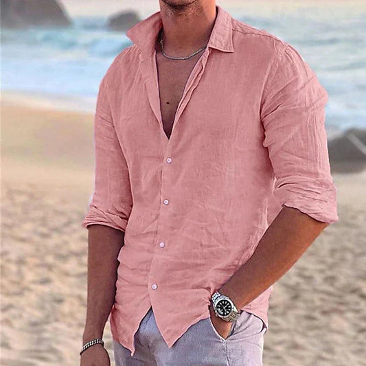 Men's Linen Long Sleeve Shirt for Spring & Summer Wear