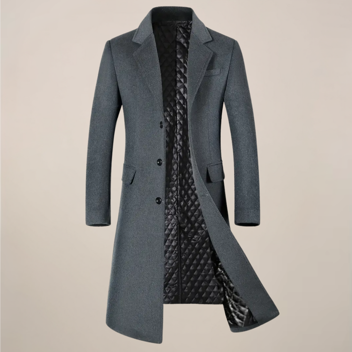 Men’s Classic Lapel Long Overcoat for Fall & Winter Wear