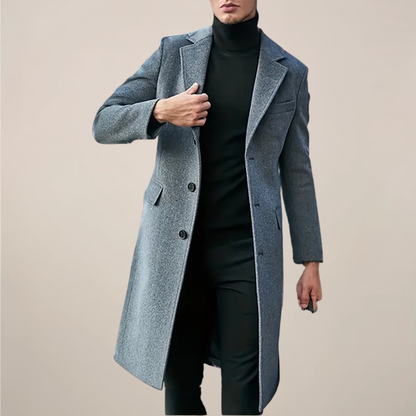 Men’s Classic Lapel Long Overcoat for Fall & Winter Wear