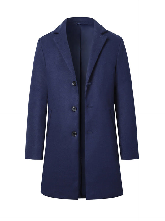 Men's Classic Long Overcoat - Stylish Notch Lapel Design