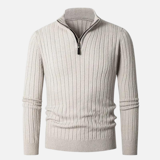 Men's Ribbed Half-Zip Sweater in Neutral Shades for Stylish Wear