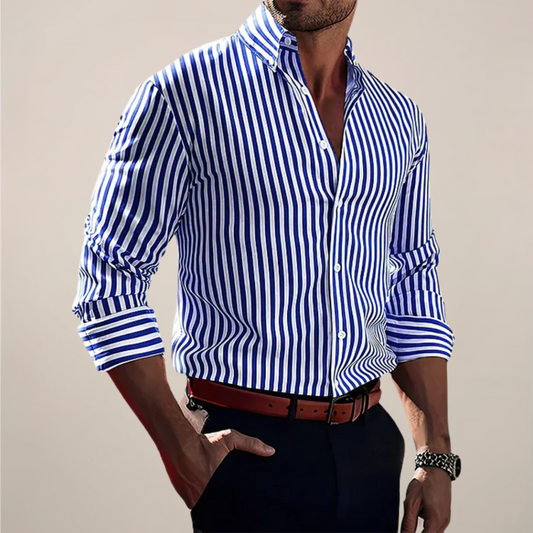Men’s Striped Long Sleeve Button-Up Shirt for Smart Occasions