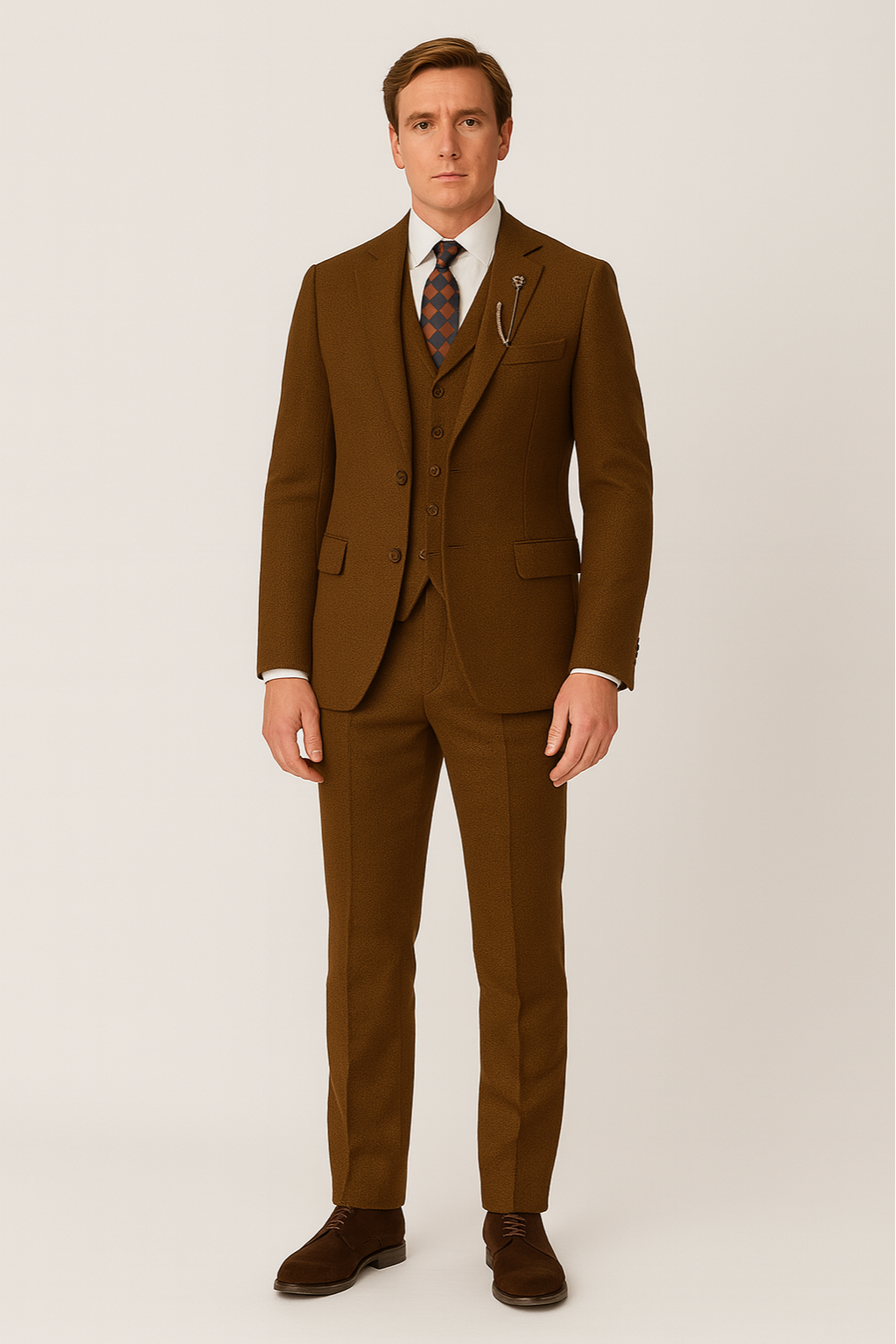Men’s Brown Tweed Suit Set for Formal Events