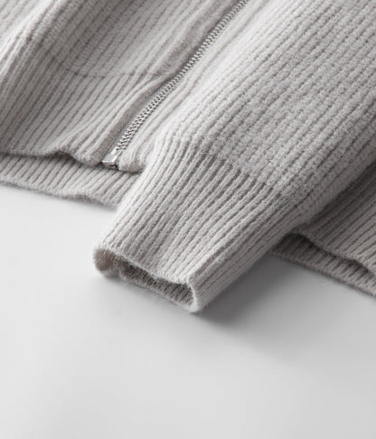 Men's Ribbed Funnel Neck Zip-Through Sweater - Ideal for Layering