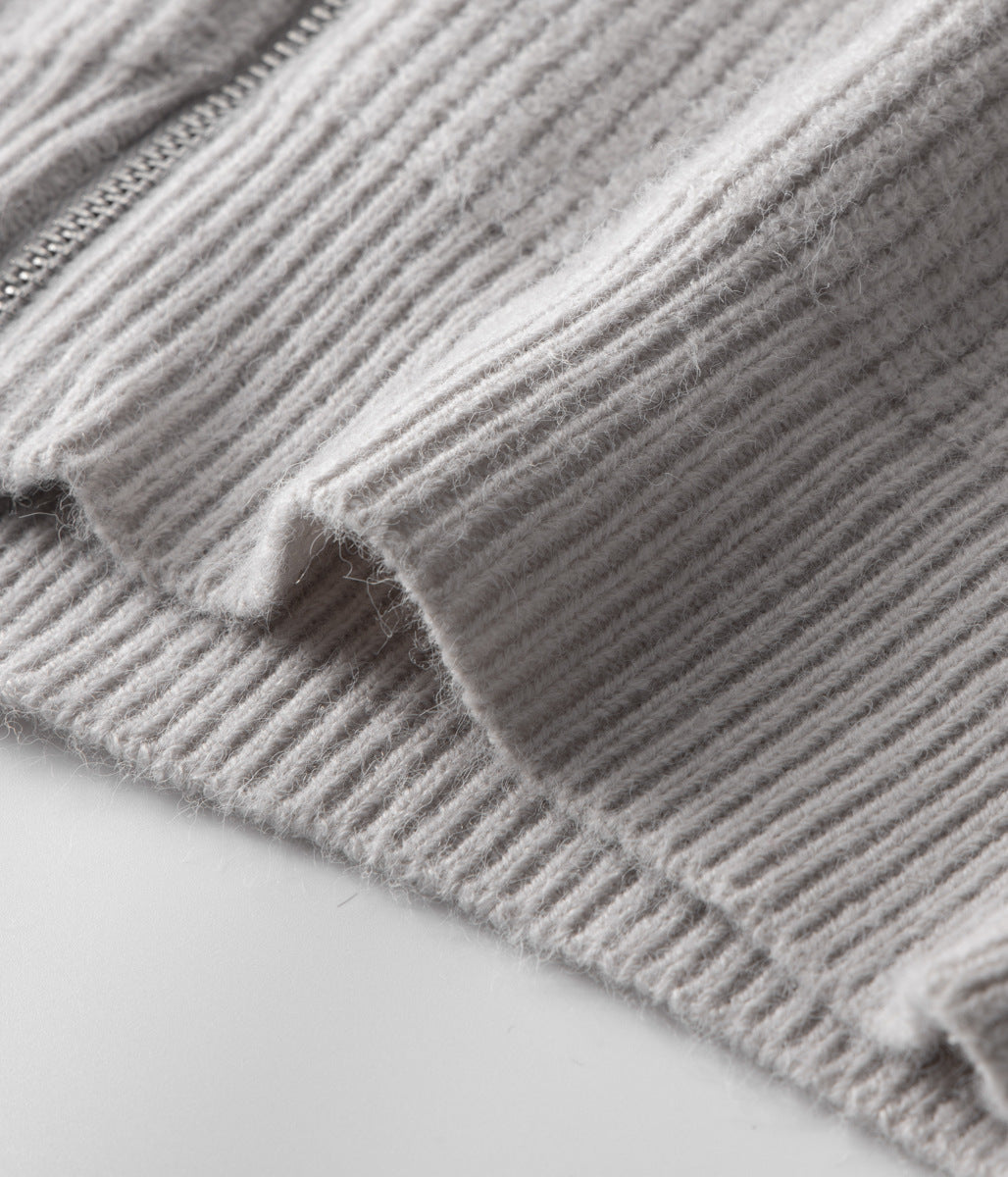 Men's Ribbed Funnel Neck Zip-Through Sweater - Ideal for Layering