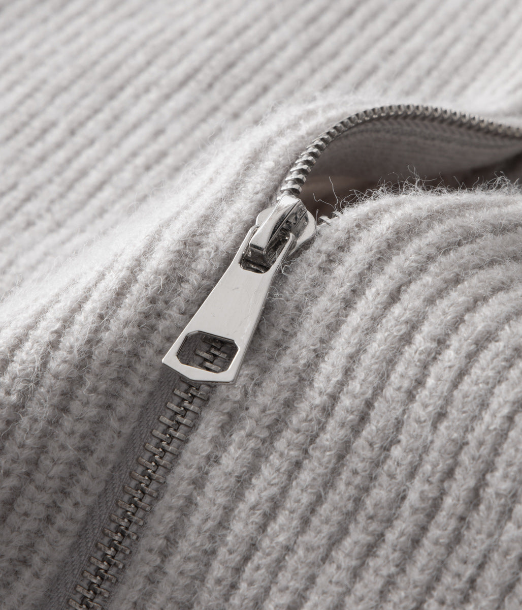 Men's Ribbed Funnel Neck Zip-Through Sweater - Ideal for Layering