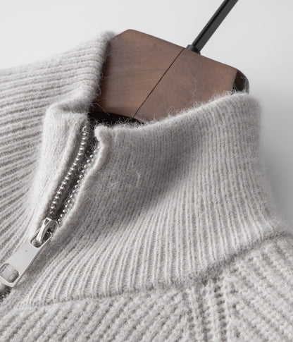 Men's Ribbed Funnel Neck Zip-Through Sweater - Ideal for Layering