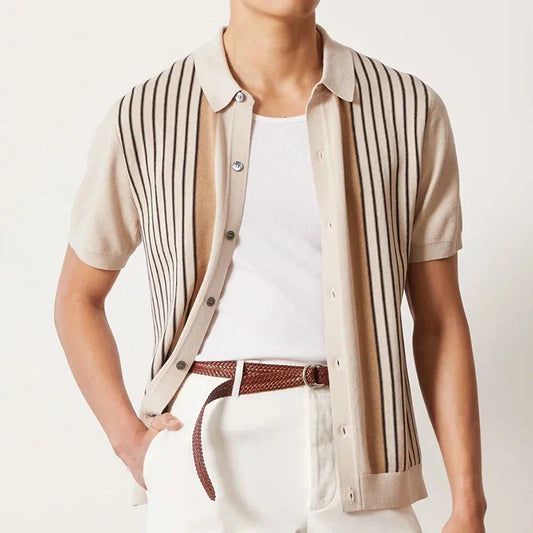 Men's Striped Polo Shirt for Spring and Summer Wear